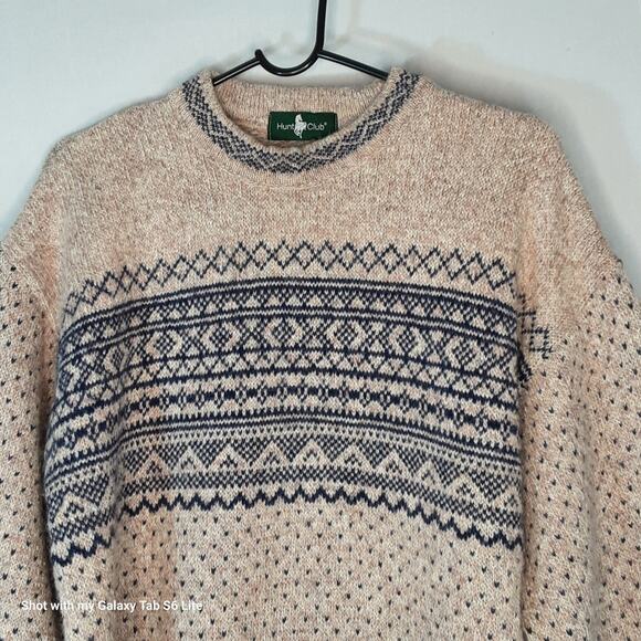 Hunt Club England Sweater Mens Large Pure Wool Nordic Style Crew Neck - Picture 2 of 10
